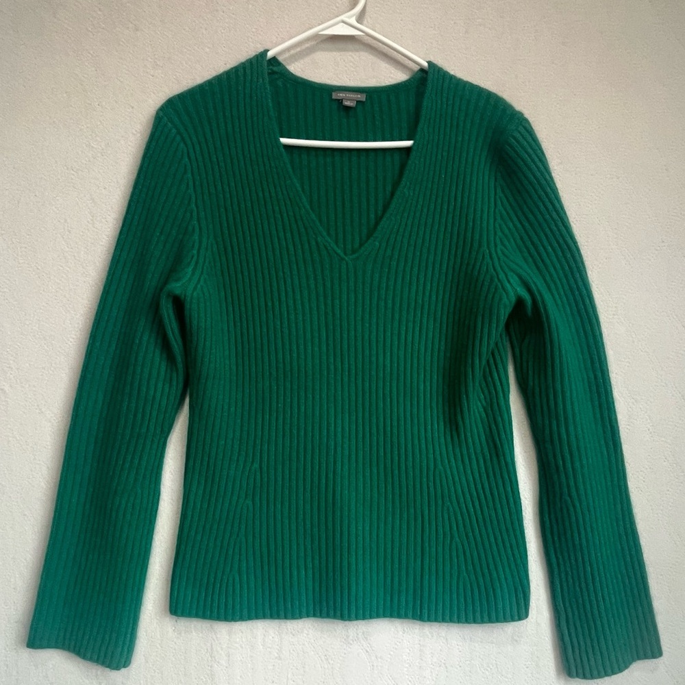 Ann Taylor Green Angora Wool Blend Ribbed Sweater Sz M Soft Cozy